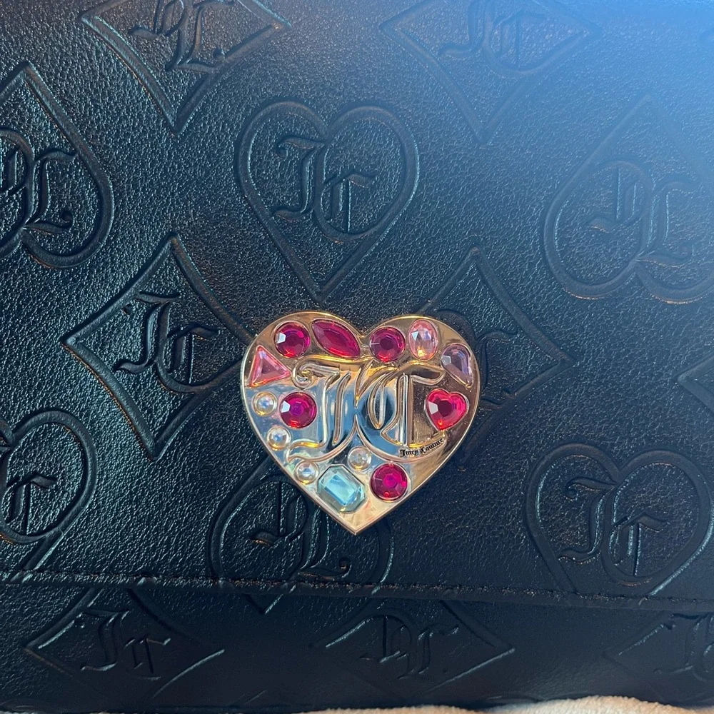 NWOT Juicy Couture Black Embossed Shoulder Bag with Heart Detail - Picture 3 of 8